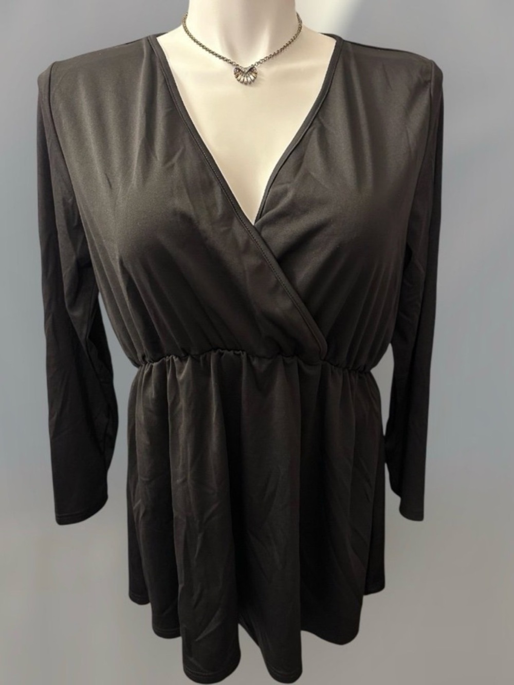 SHEIN Black V-Neck Wrap Elastic Waist Tunic